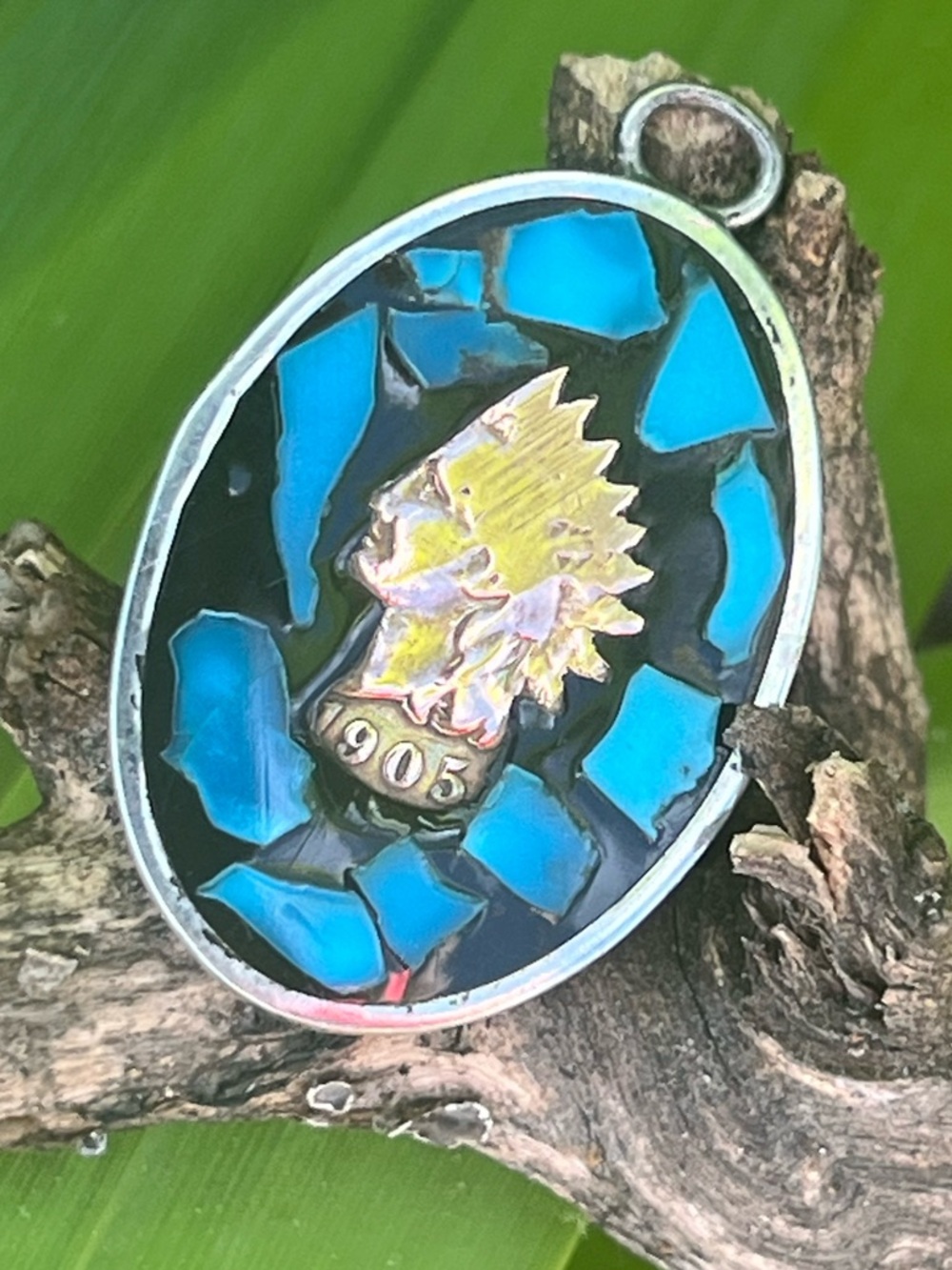 Sterling Silver Turquoise Mosaic Peace Dollar Style Pendant Southwestern
